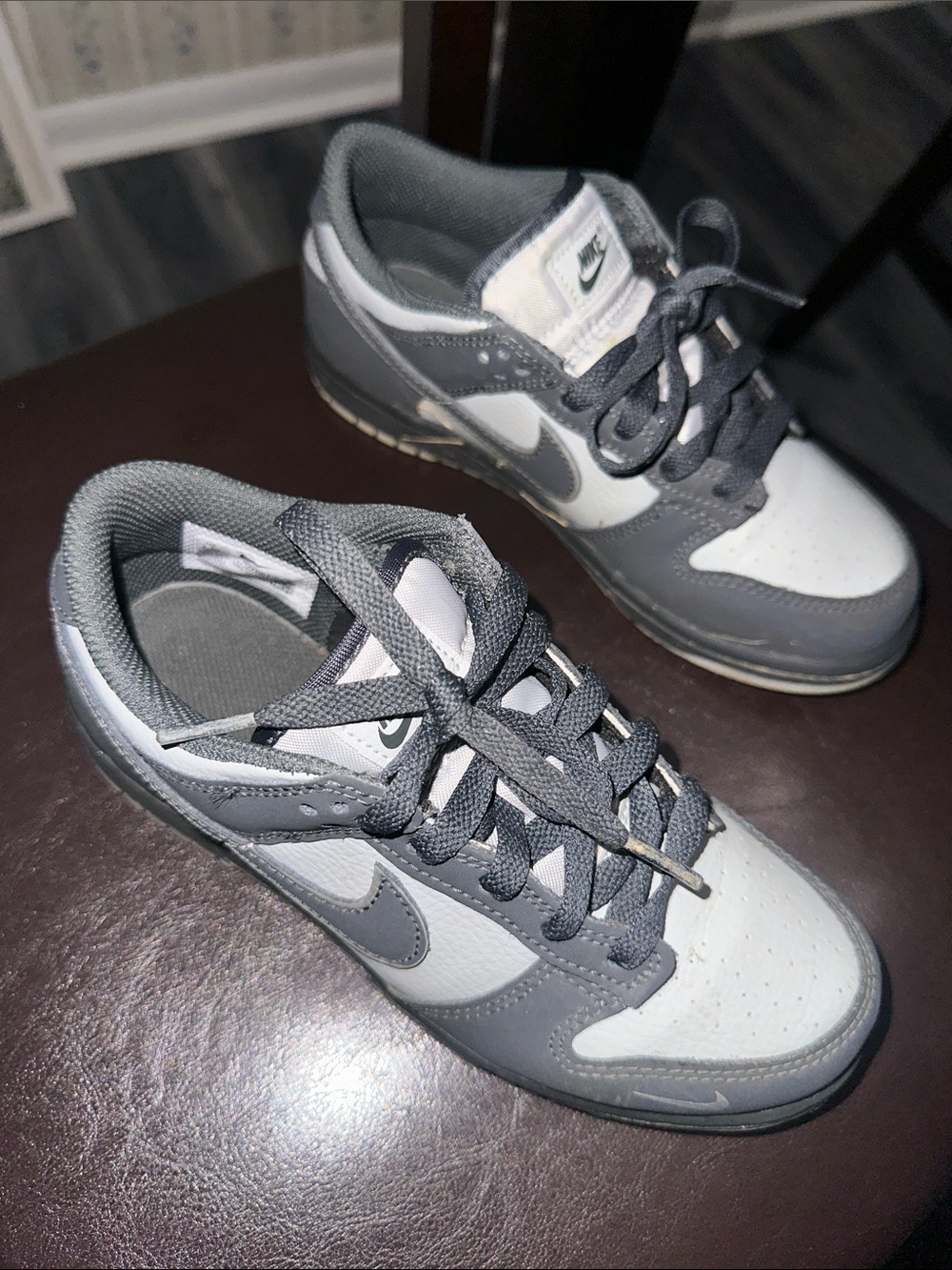 Nike Kids Gray and White Low-Top Sneakers with Swoosh